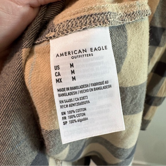 American Eagle Men’s Neutral Plaid 100% Cotton Flannel Button Up Medium - Picture 4 of 4
